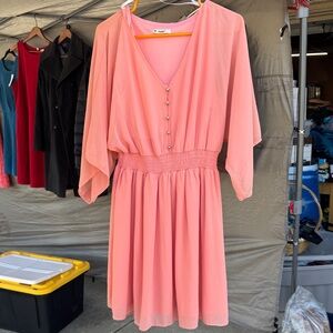 Papaya Coral Mini Dress with V-Neck